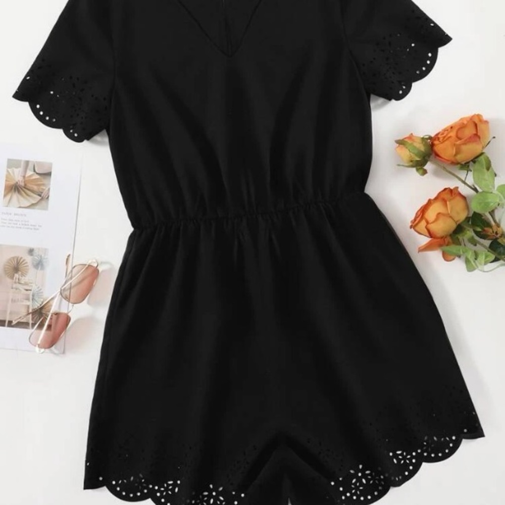 V Neck laser cut trim romper